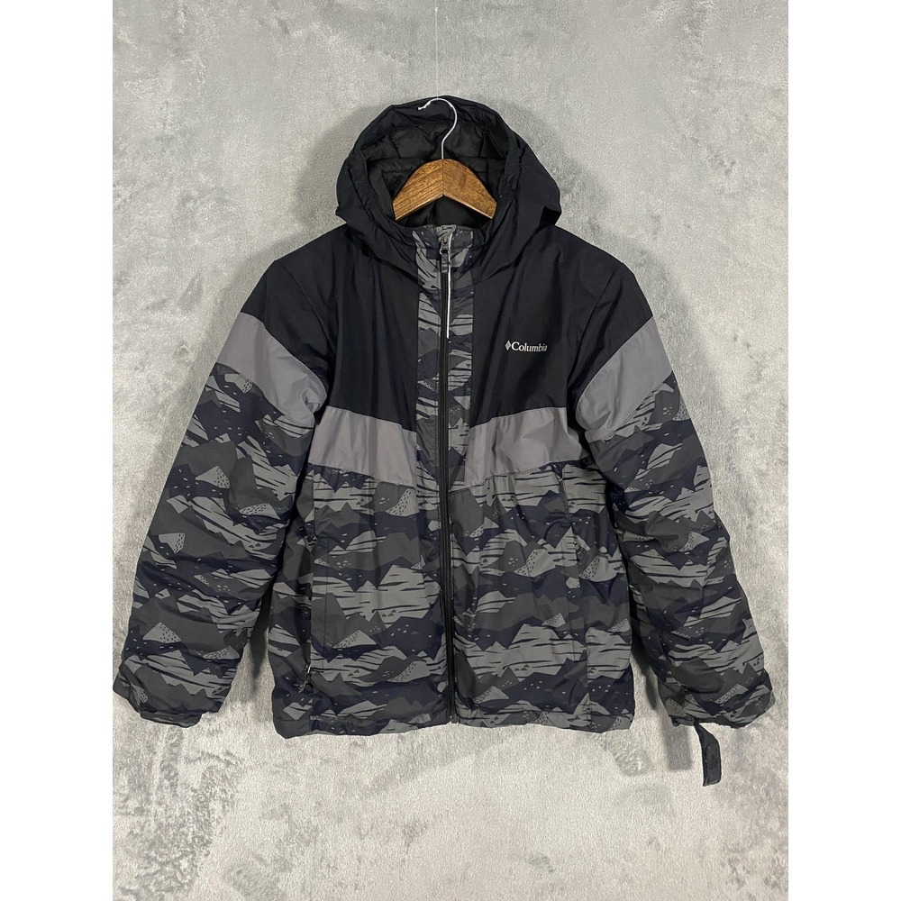 Columbia Ski Jacket‎ Youth L 14/16 Gray Camo Hooded Insulated Outgrown Snow Coat
